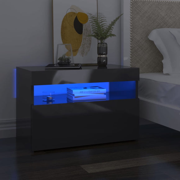 NNEVL Bedside Cabinet & LED Lights 2 pcs HIgh Gloss Grey 60x35x40 cm