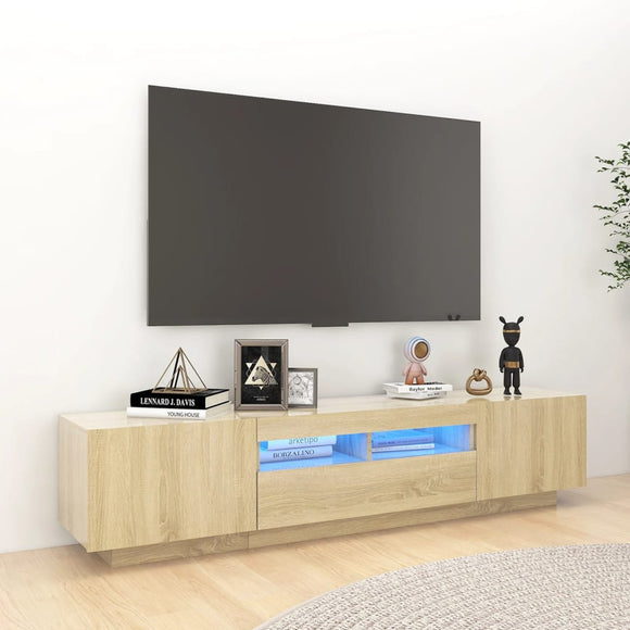 NNEVL TV Cabinet with LED Lights Sonoma Oak 180x35x40 cm