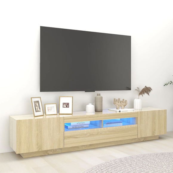 NNEVL TV Cabinet with LED Lights Sonoma Oak 200x35x40 cm