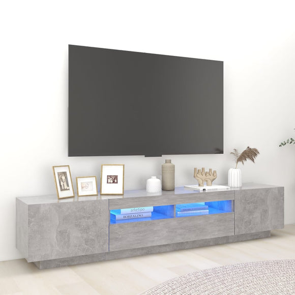 NNEVL TV Cabinet with LED Lights Concrete Grey 200x35x40 cm