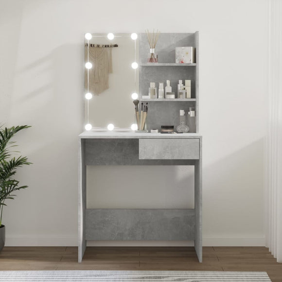 NNEVL Dressing Table with LED Concrete Grey 74.5x40x141 cm