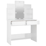 NNEVL Dressing Table with LED High Gloss White 96x40x142 cm