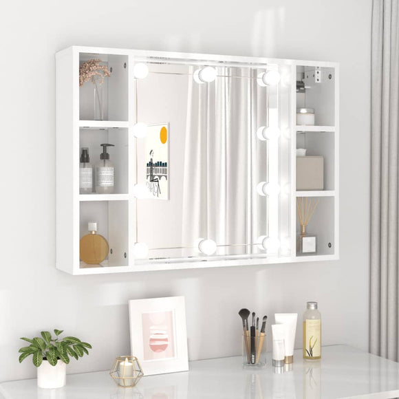 NNEVL Mirror Cabinet with LED High Gloss White 76x15x55 cm
