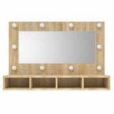NNEVL Mirror Cabinet with LED Sonoma Oak 90x31.5x62 cm