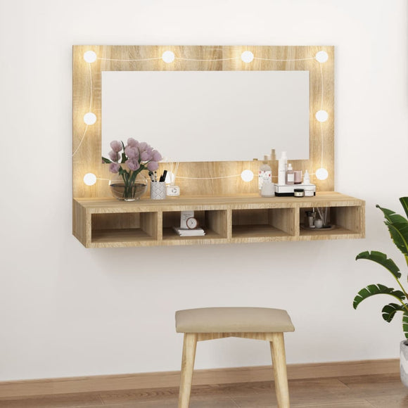 NNEVL Mirror Cabinet with LED Sonoma Oak 90x31.5x62 cm