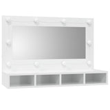 NNEVL Mirror Cabinet with LED High Gloss White 90x31.5x62 cm