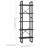 NNEVL 5-Tier Book Cabinet Black 60x30x175 cm Engineered Wood
