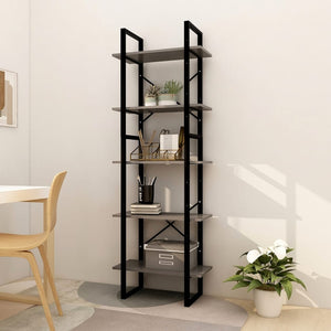 NNEVL 5-Tier Book Cabinet Grey 60x30x175 cm Pinewood