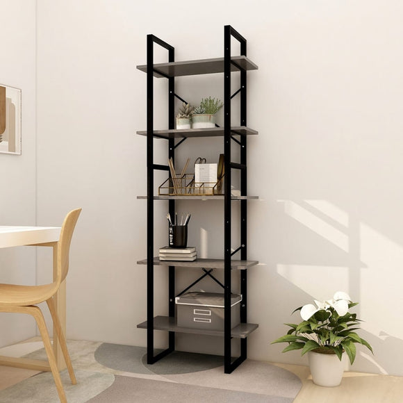NNEVL 5-Tier Book Cabinet Grey 60x30x175 cm Pinewood