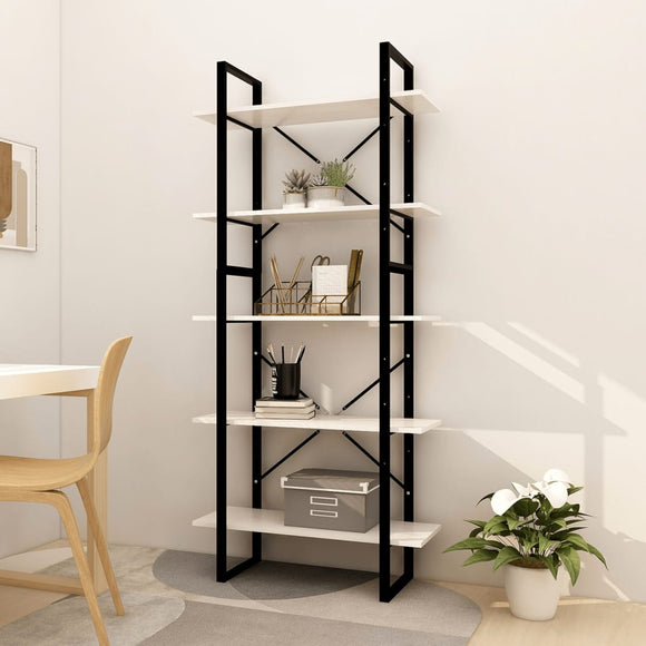 NNEVL 5-Tier Book Cabinet White 80x30x175 cm Pinewood