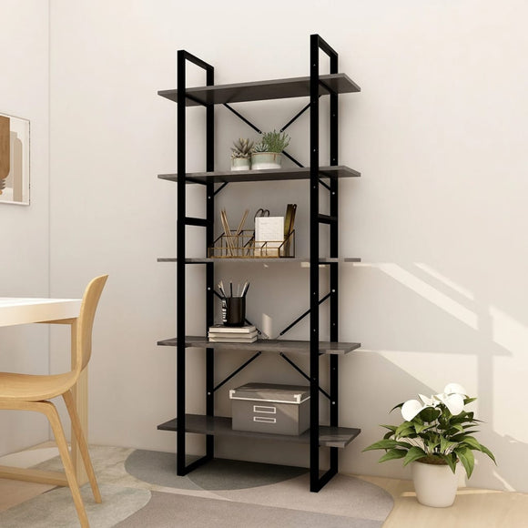 NNEVL 5-Tier Book Cabinet Grey 80x30x175 cm Pinewood