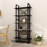 NNEVL 5-Tier Book Cabinet Black 80x30x175 cm Pinewood