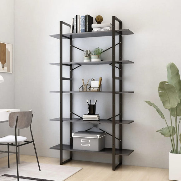 NNEVL 5-Tier Book Cabinet Grey 100x30x175 cm Chipboard