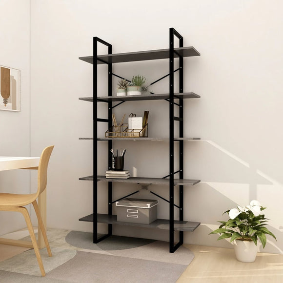 NNEVL 5-Tier Book Cabinet Grey 100x30x175 cm Pinewood