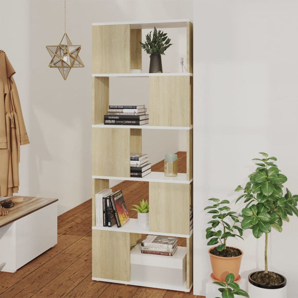NNEVL Book Cabinet Room Divider White&Sonoma Oak 60x24x155 cm