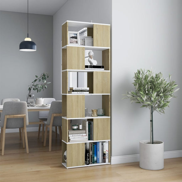 NNEVL Book Cabinet Room Divider White and Sonoma Oak 60x24x186 cm