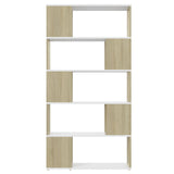 NNEVL Book Cabinet Room Divider White and Sonoma Oak 80x24x155 cm Chipboard