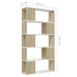NNEVL Book Cabinet Room Divider White and Sonoma Oak 80x24x155 cm Chipboard