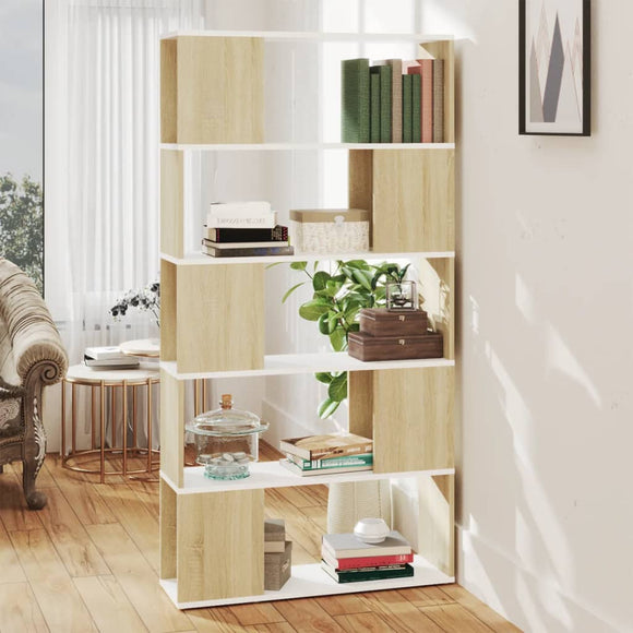 NNEVL Book Cabinet Room Divider White and Sonoma Oak 80x24x155 cm Chipboard