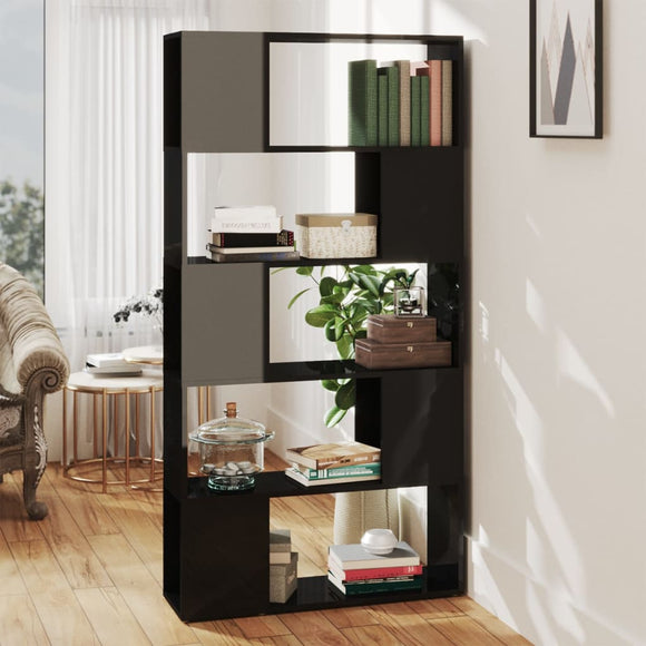 NNEVL Book Cabinet Room Divider High Gloss Black 80x24x155 cm Chipboard