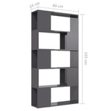 NNEVL Book Cabinet Room Divider High Gloss Grey 80x24x155 cm Chipboard