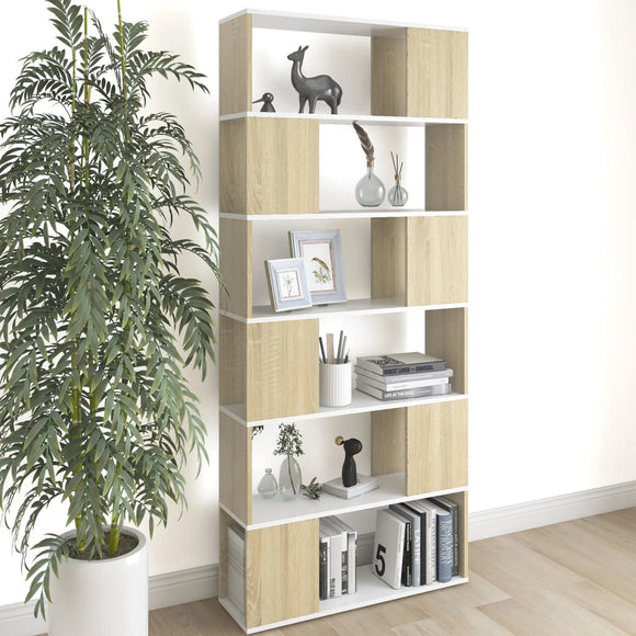 NNEVL Book Cabinet Room Divider White and Sonoma Oak 80x24x186 cm Chipboard