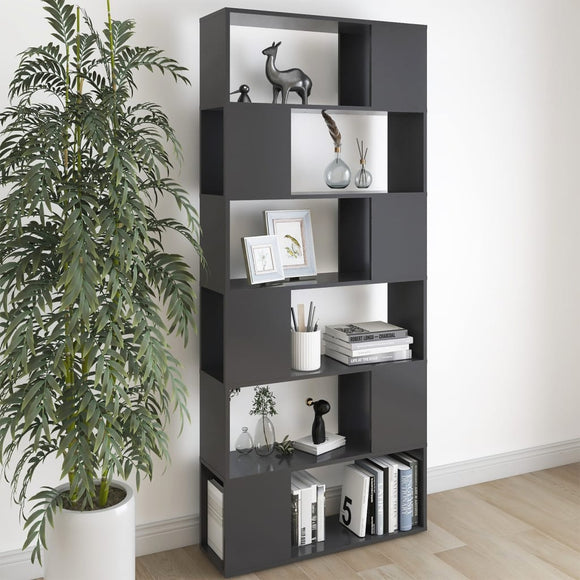 NNEVL Book Cabinet Room Divider High Gloss Grey 80x24x186 cm Chipboard