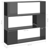 NNEVL Book Cabinet Room Divider High Gloss Grey 100x24x94 cm
