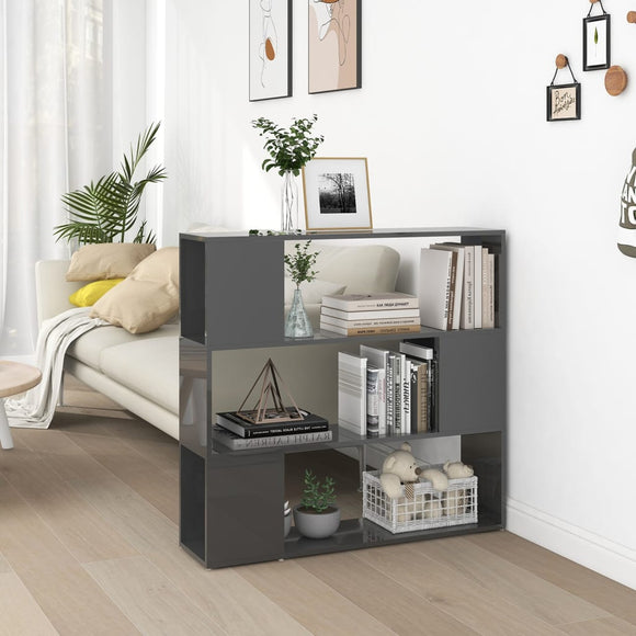 NNEVL Book Cabinet Room Divider High Gloss Grey 100x24x94 cm