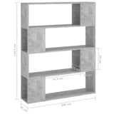 NNEVL Book Cabinet Room Divider Concrete Grey 100x24x124 cm