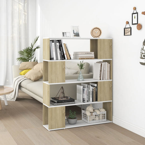 NNEVL Book Cabinet Room Divider White and Sonoma Oak 100x24x124 cm