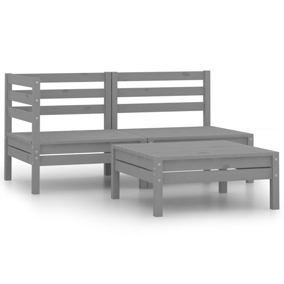 NNEVL 3 Piece Garden Lounge Set Solid Pinewood Grey