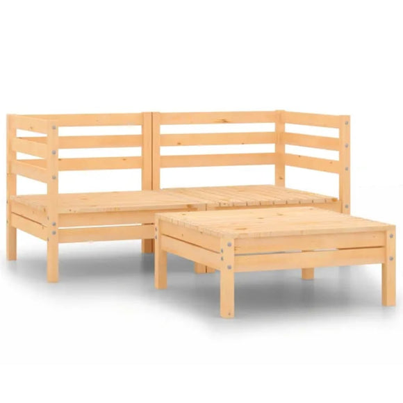 NNEVL 3 Piece Garden Lounge Set Solid Pinewood