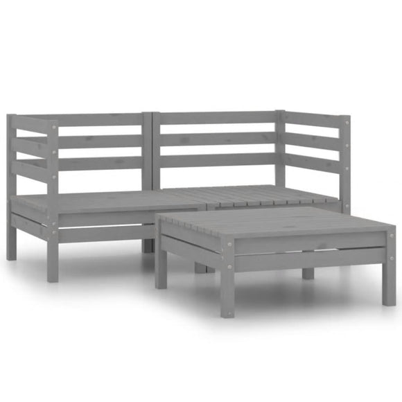 NNEVL 3 Piece Garden Lounge Set Solid Pinewood Grey