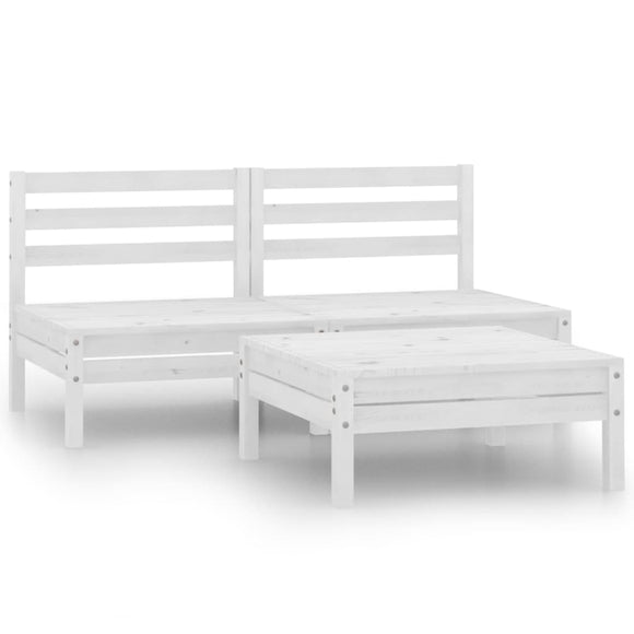NNEVL 3 Piece Garden Lounge Set Solid Pinewood White