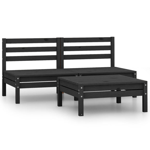 NNEVL 3 Piece Garden Lounge Set Solid Pinewood Black