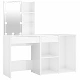 NNEVL LED Dressing Table with Cabinet High Gloss White Engineered Wood