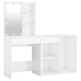 NNEVL LED Dressing Table with Cabinet High Gloss White Engineered Wood