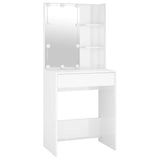 NNEVL LED Dressing Table with Cabinet High Gloss White Engineered Wood