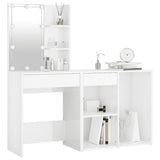 NNEVL LED Dressing Table with Cabinet High Gloss White Engineered Wood