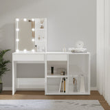 NNEVL LED Dressing Table with Cabinet High Gloss White Engineered Wood