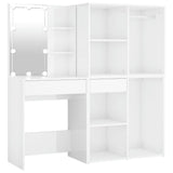 NNEVL LED Dressing Table with 2 Cabinets High Gloss White Engineered Wood