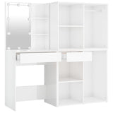 NNEVL LED Dressing Table with 2 Cabinets High Gloss White Engineered Wood