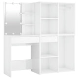 NNEVL LED Dressing Table with 2 Cabinets High Gloss White Engineered Wood