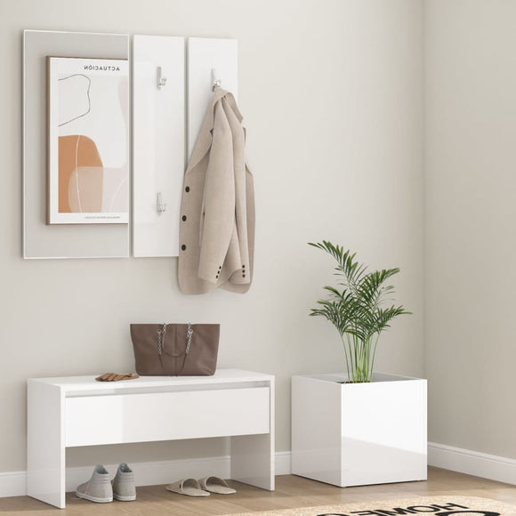 NNEVL Hallway Furniture Set High Gloss White Engineered Wood
