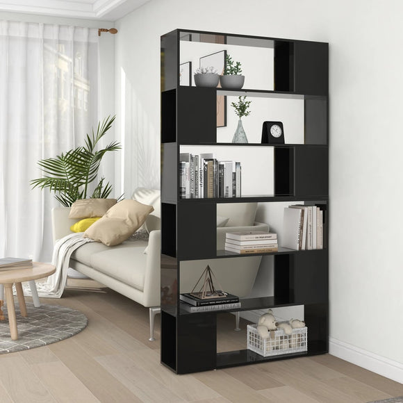 NNEVL Book Cabinet Room Divider High Gloss Black 100x24x188 cm