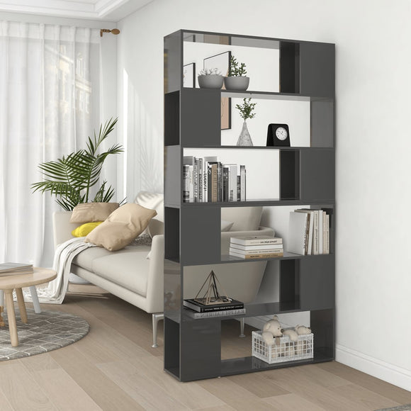 NNEVL Book Cabinet Room Divider High Gloss Grey 100x24x188 cm