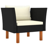 NNEVL 7 Piece Garden Lounge Set Poly Rattan and Eucalyptus Wood Black
