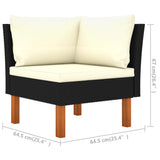 NNEVL 7 Piece Garden Lounge Set Poly Rattan and Eucalyptus Wood Black