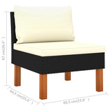 NNEVL 7 Piece Garden Lounge Set Poly Rattan and Eucalyptus Wood Black